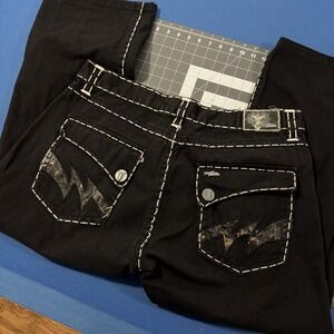 Miskeen Jeans Mens 42x28 Black / White Stitch Baggy Wide-Leg Urban Y2K